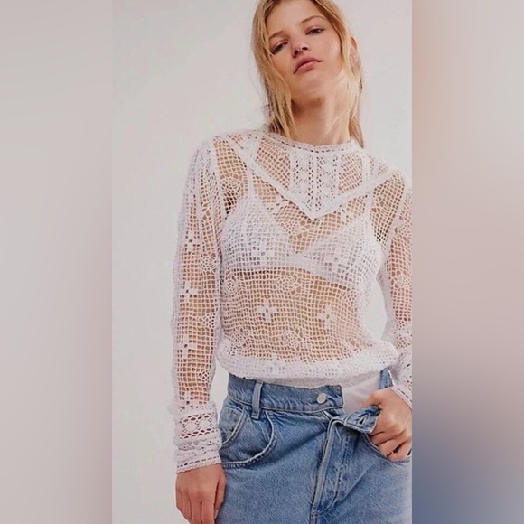 Free People Tops - Free People Crochet Snow White Bodysuit